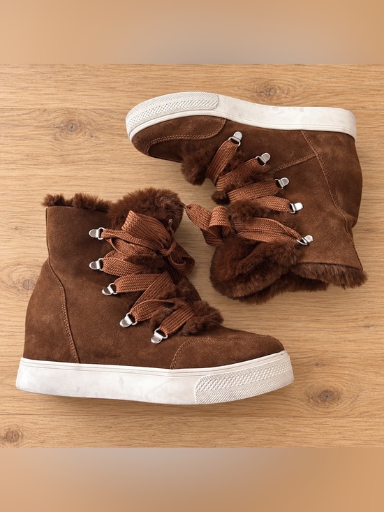 Steve Madden Shoes - Steve Madden Wharton Leather Suede Faux Fur Wedge Boots Est Size 9.5